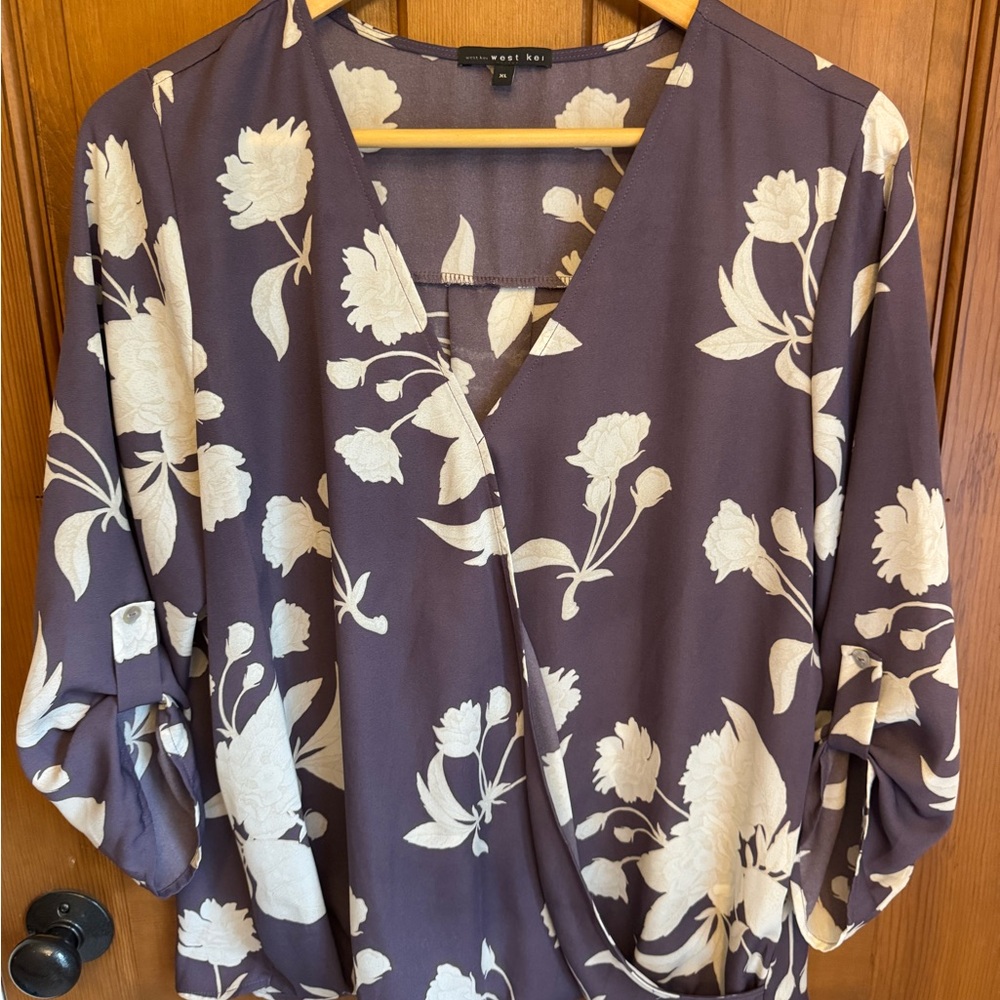 Floral West Kei Blouse - Purple and Cream